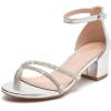 image:imageDADAWEN Womens Sparkly Rhinestone Strappy Heels Open Toe Ankle Buckle Strap Low Block Chunky Heels Dressy Sandals for Wedding PartySilver