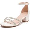 image:imageDADAWEN Womens Sparkly Rhinestone Strappy Heels Open Toe Ankle Buckle Strap Low Block Chunky Heels Dressy Sandals for Wedding PartyWhite