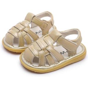 image:imageDADAWEN Baby Toddler Girls Boys Leather Closed Toe Athletic Sandals Lightweight NonSlip Soft Rubber Sole Summer Outdoor Sandals Walking ShoesGold