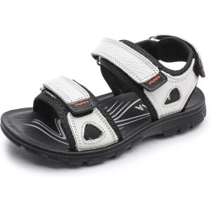 image:imageDADAWEN Boys Girls Leather Sandals Summer Athletic Hiking Beach Outdoor Open toe Adjustable Straps Sports Sandals for Kids ToddlerLittle KidBig KidWhite