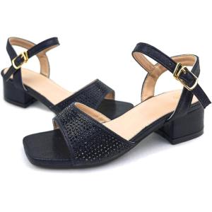 image:imageDADAWEN Girls Sandals High Heels Sparkly Rhinestone Dress Shoes Ankle Buckle Strap Square Toe Flower Girl Wedding Party Shoes for Toddler Little Big KidBlack