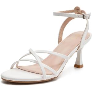 image:imageDADAWEN Womens Dressy Strappy 3 Inch Low Kitten Heel Open Toe Ankle Strap Sandals Dress Shoes for Woman Lady in Party Wedding Bridal Dance EveningWhite
