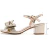 image:imageDADAWEN Womens Bow Heels Sandals Chunky Low Heels Open Square Toe Dressy Shoes Ankle Buckle Strap Sandals for Party WeddingGold