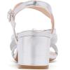 image:imageDADAWEN Womens Bow Heels Sandals Chunky Low Heels Open Square Toe Dressy Shoes Ankle Buckle Strap Sandals for Party WeddingSilver