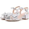 image:imageDADAWEN Womens Bow Heels Sandals Chunky Low Heels Open Square Toe Dressy Shoes Ankle Buckle Strap Sandals for Party WeddingSilver