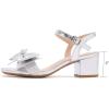 image:imageDADAWEN Womens Bow Heels Sandals Chunky Low Heels Open Square Toe Dressy Shoes Ankle Buckle Strap Sandals for Party WeddingSilver