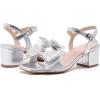 image:imageDADAWEN Womens Bow Heels Sandals Chunky Low Heels Open Square Toe Dressy Shoes Ankle Buckle Strap Sandals for Party WeddingSilver