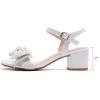 image:imageDADAWEN Womens Bow Heels Sandals Chunky Low Heels Open Square Toe Dressy Shoes Ankle Buckle Strap Sandals for Party WeddingWhite
