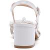 image:imageDADAWEN Womens Bow Heels Sandals Chunky Low Heels Open Square Toe Dressy Shoes Ankle Buckle Strap Sandals for Party WeddingWhite