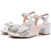 image:imageDADAWEN Womens Bow Heels Sandals Chunky Low Heels Open Square Toe Dressy Shoes Ankle Buckle Strap Sandals for Party WeddingWhite