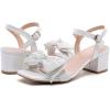 image:imageDADAWEN Womens Bow Heels Sandals Chunky Low Heels Open Square Toe Dressy Shoes Ankle Buckle Strap Sandals for Party WeddingWhite
