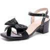 image:imageDADAWEN Womens Bow Heels Sandals Chunky Low Heels Open Square Toe Dressy Shoes Ankle Buckle Strap Sandals for Party WeddingBlack
