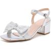 image:imageDADAWEN Womens Bow Heels Sandals Chunky Low Heels Open Square Toe Dressy Shoes Ankle Buckle Strap Sandals for Party WeddingSilver