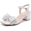 image:imageDADAWEN Womens Bow Heels Sandals Chunky Low Heels Open Square Toe Dressy Shoes Ankle Buckle Strap Sandals for Party WeddingWhite