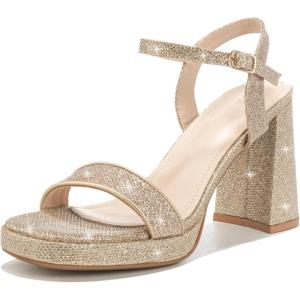 image:imageDADAWEN Womens Platform High Heels Block Chunky Square Open Toe Ankle Strap Heeled Sandals Fashion Wedding Party Evening Prom Dance Dress Pump Sandals ShoesGold