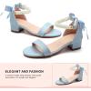 image:imageDADAWEN Girls Dress Shoes Open Toe Chunky Low Heels Sandals Bow Pearl Ankle Strap Flower Girl Wedding Party Shoes for Toddler Little Big KidSky Blue
