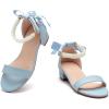 image:imageDADAWEN Girls Dress Shoes Open Toe Chunky Low Heels Sandals Bow Pearl Ankle Strap Flower Girl Wedding Party Shoes for Toddler Little Big KidSky Blue