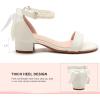 image:imageDADAWEN Girls Dress Shoes Open Toe Chunky Low Heels Sandals Bow Pearl Ankle Strap Flower Girl Wedding Party Shoes for Toddler Little Big KidWhite
