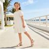 image:imageDADAWEN Girls Dress Shoes Open Toe Chunky Low Heels Sandals Bow Pearl Ankle Strap Flower Girl Wedding Party Shoes for Toddler Little Big KidWhite