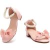 image:imageDADAWEN Girls Dress Shoes Sandals Chunky Low Heels Bow Pearl Ankle Strap Open Toe Flower Girl Wedding Party Shoes for Toddler Little Big KidPink