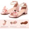image:imageDADAWEN Girls Dress Shoes Sandals Chunky Low Heels Bow Pearl Ankle Strap Open Toe Flower Girl Wedding Party Shoes for Toddler Little Big KidPink