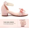 image:imageDADAWEN Girls Dress Shoes Sandals Chunky Low Heels Bow Pearl Ankle Strap Open Toe Flower Girl Wedding Party Shoes for Toddler Little Big KidPink