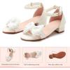 image:imageDADAWEN Girls Dress Shoes Sandals Chunky Low Heels Bow Pearl Ankle Strap Open Toe Flower Girl Wedding Party Shoes for Toddler Little Big KidWhite
