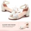 image:imageDADAWEN Girls Dress Shoes Sandals Chunky Low Heels Bow Pearl Ankle Strap Open Toe Flower Girl Wedding Party Shoes for Toddler Little Big KidWhite