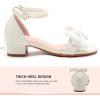 image:imageDADAWEN Girls Dress Shoes Sandals Chunky Low Heels Bow Pearl Ankle Strap Open Toe Flower Girl Wedding Party Shoes for Toddler Little Big KidWhite