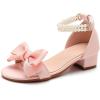 image:imageDADAWEN Girls Dress Shoes Sandals Chunky Low Heels Bow Pearl Ankle Strap Open Toe Flower Girl Wedding Party Shoes for Toddler Little Big KidPink