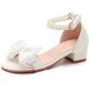 image:imageDADAWEN Girls Dress Shoes Sandals Chunky Low Heels Bow Pearl Ankle Strap Open Toe Flower Girl Wedding Party Shoes for Toddler Little Big KidWhite