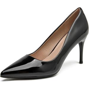 image:imageDADAWEN Womens High Heels Pumps Closed Pointed Toe Comfortable Stiletto 3 Inch Heels Dress Office Wedding Pump ShoesBlack Patent