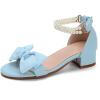 image:imageDADAWEN Girls Dress Shoes Sandals Chunky Low Heels Bow Pearl Ankle Strap Open Toe Flower Girl Wedding Party Shoes for Toddler Little Big KidBlue