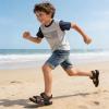 image:imageDADAWEN Boys Girls Leather Sandals Kids Adjustable Straps OpenToe Hiking Beach Summer Outdoor Athletic Sport Sandals for ToddlerLittleBig KidDark Brown