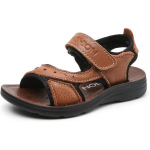 image:imageDADAWEN Boys Girls Leather Sandals Kids Adjustable Straps OpenToe Hiking Beach Summer Outdoor Athletic Sport Sandals for ToddlerLittleBig KidBrown