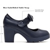 image:imageDADAWEN Womens Bow Heels Mary Jane Chunky Low Block Heels Pumps Comfortable Closed Round Toe Ankle Strap Wedding Evening Party Dress ShoesDark Blue