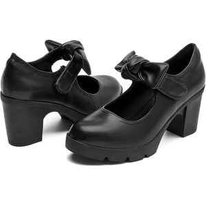 image:imageDADAWEN Womens Bow Heels Mary Jane Chunky Low Block Heels Pumps Comfortable Closed Round Toe Ankle Strap Wedding Evening Party Dress ShoesBlack