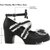 image:imageDADAWEN Womens Kawaii Mary Jane Chunky Low Block Heels Pumps with Bow Lace Comfortable Round Toe Ankle Strap Cosplay Wedding School Party Dress ShoesBlack