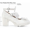 image:imageDADAWEN Womens Kawaii Mary Jane Chunky Low Block Heels Pumps with Bow Lace Comfortable Round Toe Ankle Strap Cosplay Wedding School Party Dress ShoesWhite