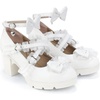 image:imageDADAWEN Womens Kawaii Mary Jane Chunky Low Block Heels Pumps with Bow Lace Comfortable Round Toe Ankle Strap Cosplay Wedding School Party Dress ShoesWhite
