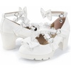 image:imageDADAWEN Womens Kawaii Mary Jane Chunky Low Block Heels Pumps with Bow Lace Comfortable Round Toe Ankle Strap Cosplay Wedding School Party Dress ShoesWhite