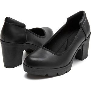 image:imageDADAWEN Womens Pumps Low Chunky Block Heel Closed Round Toe Comfortable Heels Work Wedding Party Dress Pumps ShoesBlack