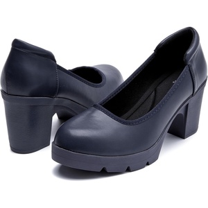 image:imageDADAWEN Womens Pumps Low Chunky Block Heel Closed Round Toe Comfortable Heels Work Wedding Party Dress Pumps ShoesDark Blue