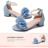 image:imageDADAWEN Girls Dress Shoes Sandals Open Toe Chunky Low Heels Pearls Ankle Strap Flower Girl Wedding Party Shoes for Toddler Little Big KidBlue