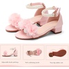image:imageDADAWEN Girls Dress Shoes Sandals Open Toe Chunky Low Heels Pearls Ankle Strap Flower Girl Wedding Party Shoes for Toddler Little Big KidPink