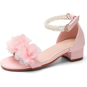 image:imageDADAWEN Girls Dress Shoes Sandals Open Toe Chunky Low Heels Pearls Ankle Strap Flower Girl Wedding Party Shoes for Toddler Little Big KidPink