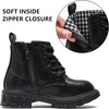 image:imageDADAWEN Boys Girls Glitter Ankle Boots Kids Lace Up Side Zipper Waterproof Outdoor Combat BootsToddlerLittle KidBig Kid01 BlackLeather