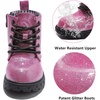 image:imageDADAWEN Boys Girls Glitter Ankle Boots Kids Lace Up Side Zipper Waterproof Outdoor Combat BootsToddlerLittle KidBig Kid01 Hot PinkGlitter