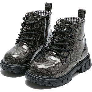 image:imageDADAWEN Boys Girls Glitter Ankle Boots Kids Lace Up Side Zipper Waterproof Outdoor Combat BootsToddlerLittle KidBig Kid01 BlackGlitter