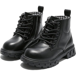 image:imageDADAWEN Boys Girls Glitter Ankle Boots Kids Lace Up Side Zipper Waterproof Outdoor Combat BootsToddlerLittle KidBig Kid01 BlackLeather